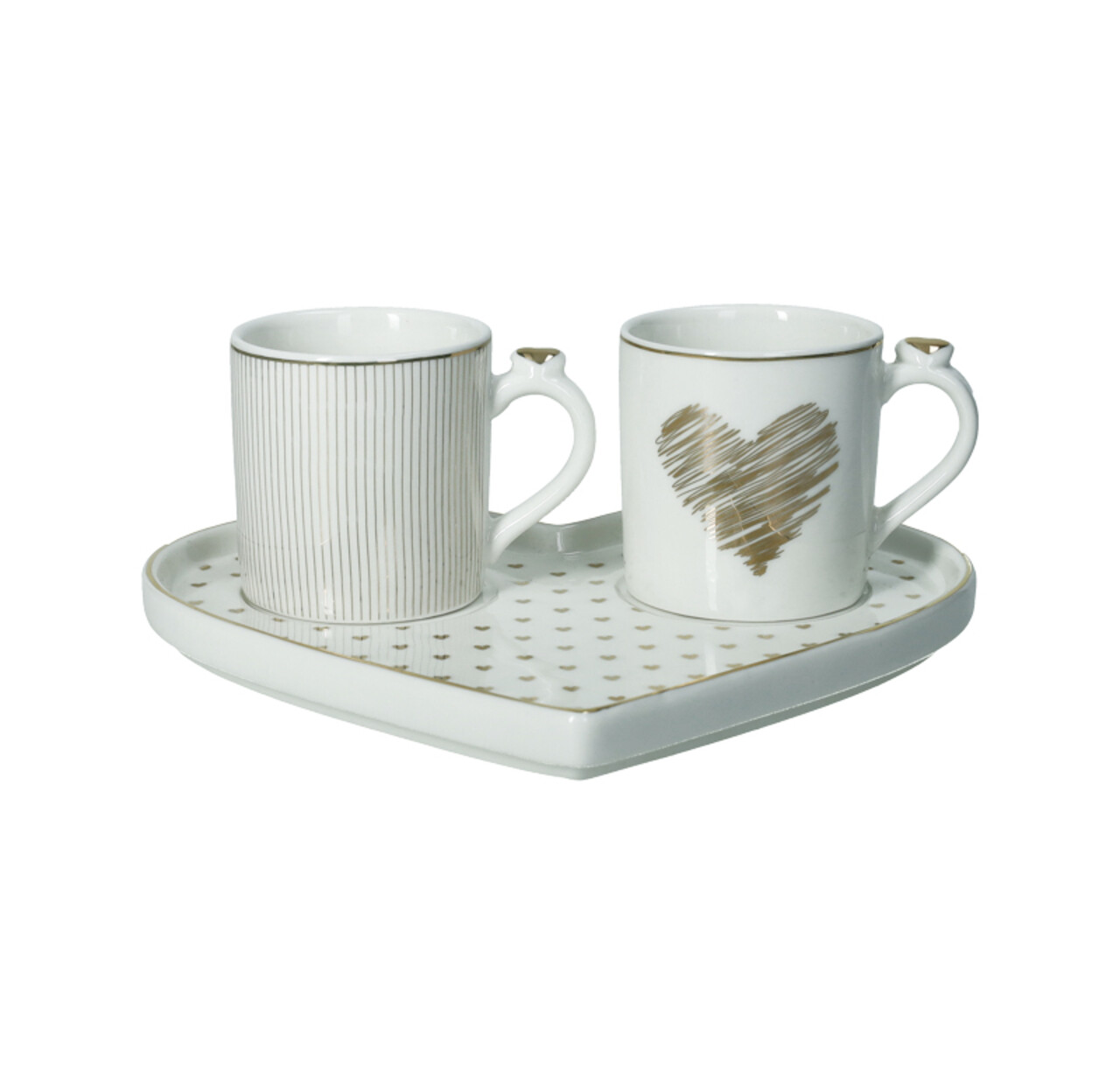 Set 2 cesti si farfurie, Tete A Tete Amore Mio Cuor, Brandani, 17.5x15.5x6 cm, 60 ml, portelan New Bone China - imagine 4